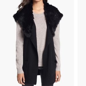 Theory fur hood vest black Nayeli wool coat with pockets